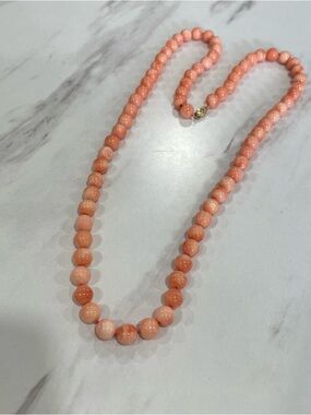 Vintage 14k Gold Angel Skin Pink Coral Elegant Beaded Necklace